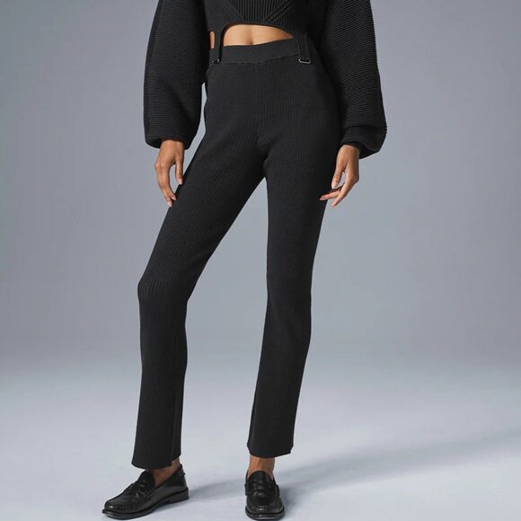 NEW Alo Yoga Denim Knit High-Waist Flare Pant in Black/Anthracite